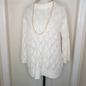 White Crochet Knit Sweater